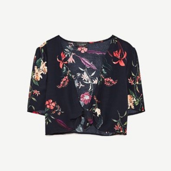 Zara Floral Print Front Tie Crop Top - Picture 2 of 5
